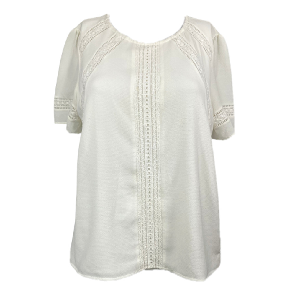 Vince Camuto Shirt Womens Sz S Ivory‎ White Lace Detail Keyhole Blouse